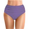 Generico Slip Bikini Donna Vita Alta Arricciato Mare Slip Costume Modellante Piscina Pantaloncini da Bagno Tinta Unita Spiaggia Culotte Pantaloncino Sportivi Estivi (Viola, XL)