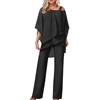 Generic Completo da donna in 2 pezzi, completo da sera da donna, in tulle, camicia in chiffon e pantaloni a vita alta, elegante, vintage, cocktail party, Nero , XXL