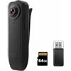 TEKFUSE Mini Videocamera Corporea HD 1080P con Audio Visione Notturna Sicurezza | 64GB inclusa, registrazione a ciclo continuo, batteria 1000mAh 6h, clip universale, senza configurazione, per vigilanza