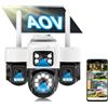 Calue 12 MP - Telecamera di sorveglianza WiFi esterna senza fili, AOV 24/7, quattro obiettivi, fotocamera solare/batteria, monitoraggio automatico, 360° PTZ,visione vocale,audio bidirezionale, sirena PIR