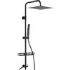 Auralum Colonna Doccia senza Miscelatore, Colonna Doccia Nero con Mensola Doccia senza Foratura XXL, Saliscendi Doccia Acciaio Inox Regolabile 72-110cm, Asta Doccia con Soffione 25x25cm e Doccino
