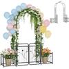 Aufun Arco per rose con porta 220 cm, arco da giardino in metallo con traliccio e 2 fioriere, cancello da giardino, in acciaio verniciato a polvere, per piante rampicanti, matrimoni e giardini, nero