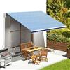 Fengshui Telo per tenda da sole blu e bianco, 4,5 x 3,5 m, tessuto di ricambio in poliestere resistente ai raggi UV, con 1 tessuto principale e 1 mantovana per tettoia per terrazza