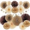 FETETIJD Decorazioni per feste marroni e beige ventagli di carta decorazioni per feste neutre palline a nido d'ape beige rustico compleanno matrimonio boho baby shower marrone fidanzamento decorazione