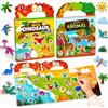 Dubydu Sticker Book Riutilizzabile per 2-6 Anni, Stickers Bambini Attacca Stacca con Temi Dinosauri e Animali, Adesivi 3D Riutilizzabili, Giochi da Viaggio Bambini (Dino & Animal)