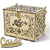 Jolik Grande Scatola Porta Biglietti Matrimonio in Legno, Vintage Box Porta Buste Matrimonio con Serratura per Ricevimento, Anniversario e Feste (Giallo)