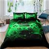 Homemissing Giocatore Copripiumini Boy Game Set Copripiumino 135x200cm Gamepad Console Action Button Copripiumone Morbido Bambini Verde Nero Teen Giocatore Camera Decorazione Letto Gioco Moderno
