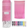 jazzylab SULTAN Peshtemal | Telo hammam in 100% cotone con classico motivo a righe | Leggero, assorbente e ad asciugatura rapida | Ideale per sauna, bagno turco, spiaggia o viaggi | Rosa, 90x180 cm