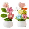 InteDesign 2 PZ Pianta con Fiori a Cuore all'Uncinetto, Fiori all'Uncinetto Fatti a Mano, Pianta in Vaso Piccola Simulata con Fiori all'Uncinetto Fatti a Mano, Bouquet Rosa Lavorato a Maglia, per