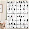 Ttincceer 183x213cm Nero Bianco Gatto Doccia Tenda Con Gancio - Carino Semplice Gattino Bagno - Animale Divertente Domestico - Impermeabile Vasca da Bagno