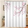 Xiaoterna Tenda da doccia rosa Fiore di ciliegio giapponese Tenda da bagno a prova di muffa Acquerello rosa fiore di ciliegio Ramo bianco impermeabile Tenda da doccia lavabile 180x220cm