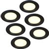 HCFEI Set di 6 faretti da incasso a LED da 12 V, ultra piatti, 3 W, foro da 55 mm, con cavo da 2 m, IP44, per armadi a specchio, vetrine, mobili e armadi (nero, 4000 K)