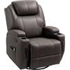 HOMCOM Poltrona Massaggiante Reclinabile Manuale, Poltrona Relax Elettrica Girevole con 2 Portabicchieri, Telecomando, Poggiapiedi e 4 Tasche Laterali, in Pelle PU, Legno e Acciaio, Marrone Scuro