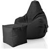 Green Bean Pouf sacco Cozy + sgabello quadrato - già riempito - robusto, lavabile, antimacchia - cuscino da pavimento per bambini e adulti, poltrona relax, poltrona da gioco, pouf - Nero