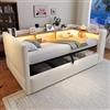 Lcoho Letto imbottito, divano letto idraulico, 90 x 190 cm, prese e molti scomparti, letto imbottito, divano letto multifunzione, letto singolo, beige