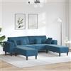 sephironlbb Divano a 3 posti, in velluto, blu, 250 x 188 x 76 cm, con nucleo a molle e funzione reclinabile, moderno divano angolare con ottomano, funzione relax e funzione letto, per soggiorno e
