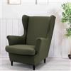 Highdi 2 Pezzi Copripoltrona con Orecchie Elasticizzato Tinta Unita Copripoltrona 1 Posto con Coprisedile, Spandex Antiscivolo Lavabile per Bar Soggiorno Camera da Letto (Verde Oliva)