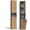 CDF Mobile da Bagno Lavanderia Colonna Bagno con Cesto per Biancheria Armadio Salvaspazio per Spazi Ridotti Soggiorno Corridoio WC Rovere Artisan/Antracite largh 31 cm 30x31x174 cm Facile Montaggio