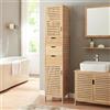[en.casa] Mobile a Colonna da Bagno con 3 Cassetti e 2 Ante Mobile Alto da Terra 180 x 35 x 35 cm a Doghe con Scomparti Chiusi per Lavanderia Corridoio - Bambù Naturale