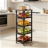 JSHNE Carrello da cucina su ruote, scaffale per verdure per cucina, cestino impilabile per frutta, verdura, carrello portaoggetti a 5 ripiani, carrello da cucina con ruote bloccabili