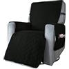 Highdi Copripoltrona Relax Reclinabile Trapuntato Impermeabile Universale Copridivano 1 Posto con Tasche Laterali e Fascia Elastica, Lavabile, Antiscivolo, Antivegetativo (Grande,Nero)