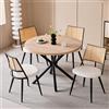 GrandCA HOME Set Tavolo e Sedie da Pranzo,Tavolo da Pranzo Rotondo da 100 cm,4 Sedie Iimbottite in Rattan,sedie Imbottite in Rattan,Adatte Per Sala da Pranzo,Cucina e Soggiorno #02