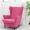 Highdi 2 Pezzi Copripoltrona con Orecchie Elasticizzato Tinta Unita Copripoltrona 1 Posto con Coprisedile, Spandex Antiscivolo Lavabile per Bar Soggiorno Camera da Letto (Rosa Caldo)