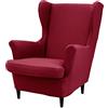 Highdi 2 Pezzi Copripoltrona con Orecchie Elasticizzato, Tinta Unita Copridivano da 1 Posto con Fodera per Cuscino, Lavabile per Reception Bar Soggiorno Camera da Letto (Rosso Bordeaux)