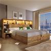 HOXINBLY Letto matrimoniale in legno 160x200 cm con LED e USB-C,letto contenitore effetto rovere,Letto componibile con comodini integrati,struttura letto con rete a doghe e mensola testiera(senza materasso)