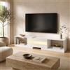 PREMTURE Mobile TV basso allungabile 160-200 cm, bianco con strisce luminose LED, mobile TV con scomparto pieghevole e scomparti aperti, moderno mobile TV per soggiorno, 160-200 x 40 x 40 cm