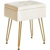 IBUYKE PU Storage Vanity Sgabello con Flip Piano da tavolo, bianco WBD014W | Leghe in metallo regolabili multifunzionali PU cuoio ottomano poggiapiedi trucco ingresso soggiorno