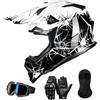 ILM Adulti Casco Moto Cross Uomo Donna Full Face con Occhiali Guanti Maschera Dirt Bike ATV Off Road Go Kart ECE22.06 DOT Modello WS-901,Nero Bianco,M