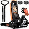Verda Cric idraulico 3T 80 - 500 mm con nipplo e doppio pistone, 2 X sistema a doppia pompa extra piatto per auto, cric idraulico per auto, guanti di montaggio, nero SN8021