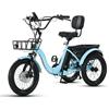 Generic Triciclo elettrico con pneumatici larghi per adulti e anziani, pieghevole, con telaio in acciaio ad alto tenore di carbonio, cestino anteriore e portapacchi posteriore, blu.