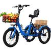 Generic Triciclo elettrico a 3 ruote per adulti e anziani - Triciclo pieghevole da pendolare con ruote da 20, cestino anteriore, portapacchi posteriore, doppi freni a disco, batteria rimovibile, blu