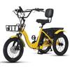 Generic Triciclo elettrico pieghevole per adulti e anziani, con telaio in acciaio al carbonio a scavalco basso, pneumatici larghi, cestino anteriore e portapacchi posteriore, colore giallo.
