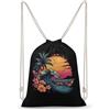 FWJZDSP Zainetto con coulisse, borsa a tracolla da viaggio, sportiva o da palestra, unisex, con fiori hawaiani, onde e palme.