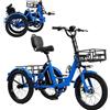 Generic Triciclo elettrico pieghevole per adulti, telaio a scavalco basso, batteria rimovibile da 48 V 15 Ah, blu, per pendolarismo e ciclismo all'aperto.