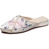 xinrishe 2024 Estate Cinese Stile Antico Fiore Ricamato Muli Piatti Stile Etnico Punta A Punta Pantofole Casual in Raso Comfort Morbido Scarpe Antiscivolo per Le Donne(Color:Beige,Size:37 EU)