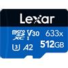 Lexar Scheda Micro SD 512 GB, Scheda di Memoria microSDXC UHS-I Con Adattatore SD, Fin