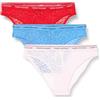 Tommy Hilfiger Slip Taglio Bikini Donna Confezione da 3 con Pizzo, Multicolore (Fierce Red/Blue Spell/Pearly Pink), XS