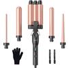 BESTOPE PRO Set di 3 ferri arricciacapelli in ferro ondulato, diverse impostazioni di temperatura, BESTOPE PRO con indicatore LED 5 in 1, per grandi onde riscaldamento rapido con un guanto, 2 clip