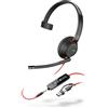 Poly Blackwire 5210 Cuffie mono con cavo, dotate di USB-C, jack da 3,5 mm e adattatore da USB-C a USB-A