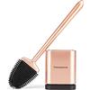 Fowooyeen Scopino WC Silicone, Spazzolone WC Bagno, Scopino Bagno Autopulente Piatto con Staffa ad Asciugatura Rapida, Montaggio a Parete/in Piedi, Set di Scopettino, Oro Rosa