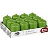 HS Candle - Candele di cera, a colonna, verde chiaro, Ø 4 cm x 6 cm (12 pezzi), in diversi colori, prodotte in UE, candele a pilastro, in cera