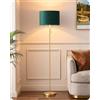 EDISHINE Lampada da Terra Soggiorno, Paralume in Velluto, Verde & Oro | Struttura Metallica Dorata, Lampada da Lettura Moderna con Lampadina LED E27 Inclusa, 2700 K, per Camera e Ufficio