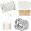 AMFUN Stoppino per Candele in Cotone 61m, Set di Stoppini per Candele, Contiene 10 pezzi Supporto in Legno, 120 pezzi Base in Metallo e 120 pezzi Adesivi, per la Produzione di Candele Fai da te
