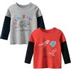 SUPFANS Confezione da 2 Magliette a Maniche Lunghe per Ragazzi, 100% Cotone, Motivo Dinosauro, per Bambini di 2, 3, 4, 5, 6, 7 Anni