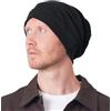 CHARM Berretto Uomo Hipster Oversize, Cappello Cotone Donna 100% Chemio con Cuciture A Vista, Cuffie per Dormire Lungo Slouch Moda Waffle e Reversibile Nero