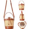 Perodlly Borsa a secchiello in paglia 7, 5x5, 9x5, 9 Borsa a tracolla in paglia rattan cavo pelle pu con coulisse Borse da spiaggia per donna con tracolla regolabile per vacanze di viaggio.